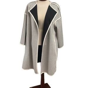 IC By Connie K White Black Open Front Jacket Topper Size Large Swing Jacket